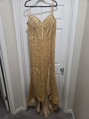 Gold Sequin Evening Gown with Corset Bodice